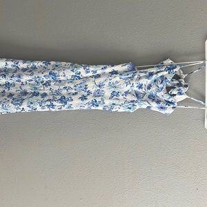 Floral, blue, and white dress
